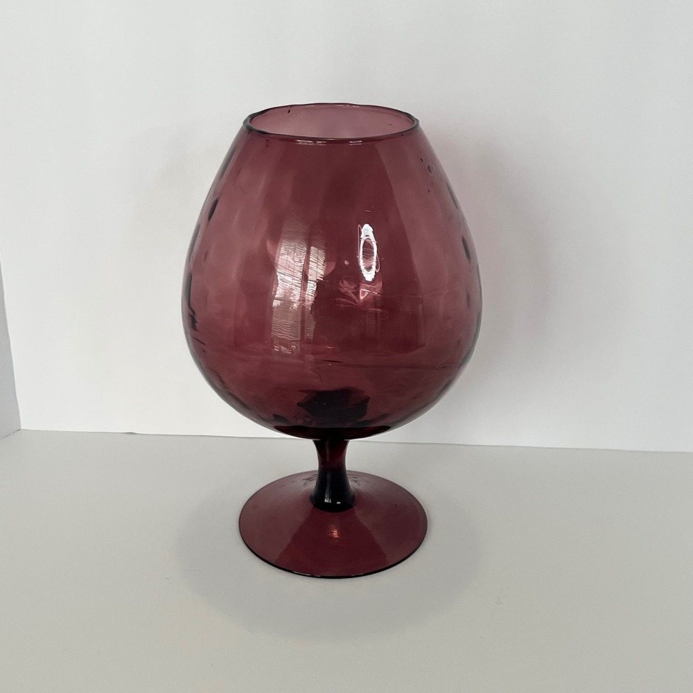 Amethyst Purple Hand Blown empoli Glass Oversized Brandy Snifter Vase 9.5 Inch